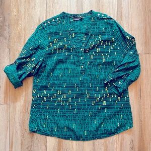 a.n.a. tab sleeve tunic green yellow black size L